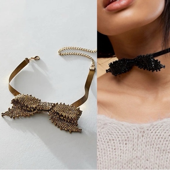 NWT Free People Backstage Pass Gold Bow Choker - Picture 2 of 4
